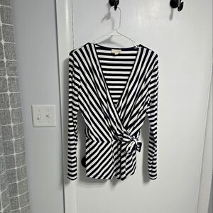 Maison Jules Navy and White Striped Wrap Blouse